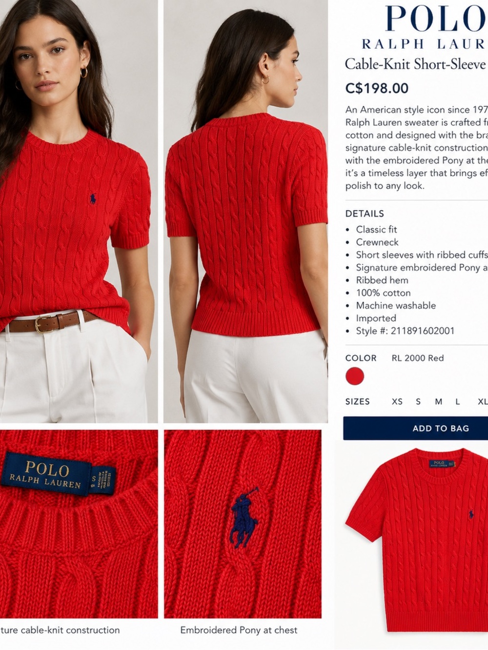 Polo by Ralph Lauren Cable Knit Sweater US XL Red